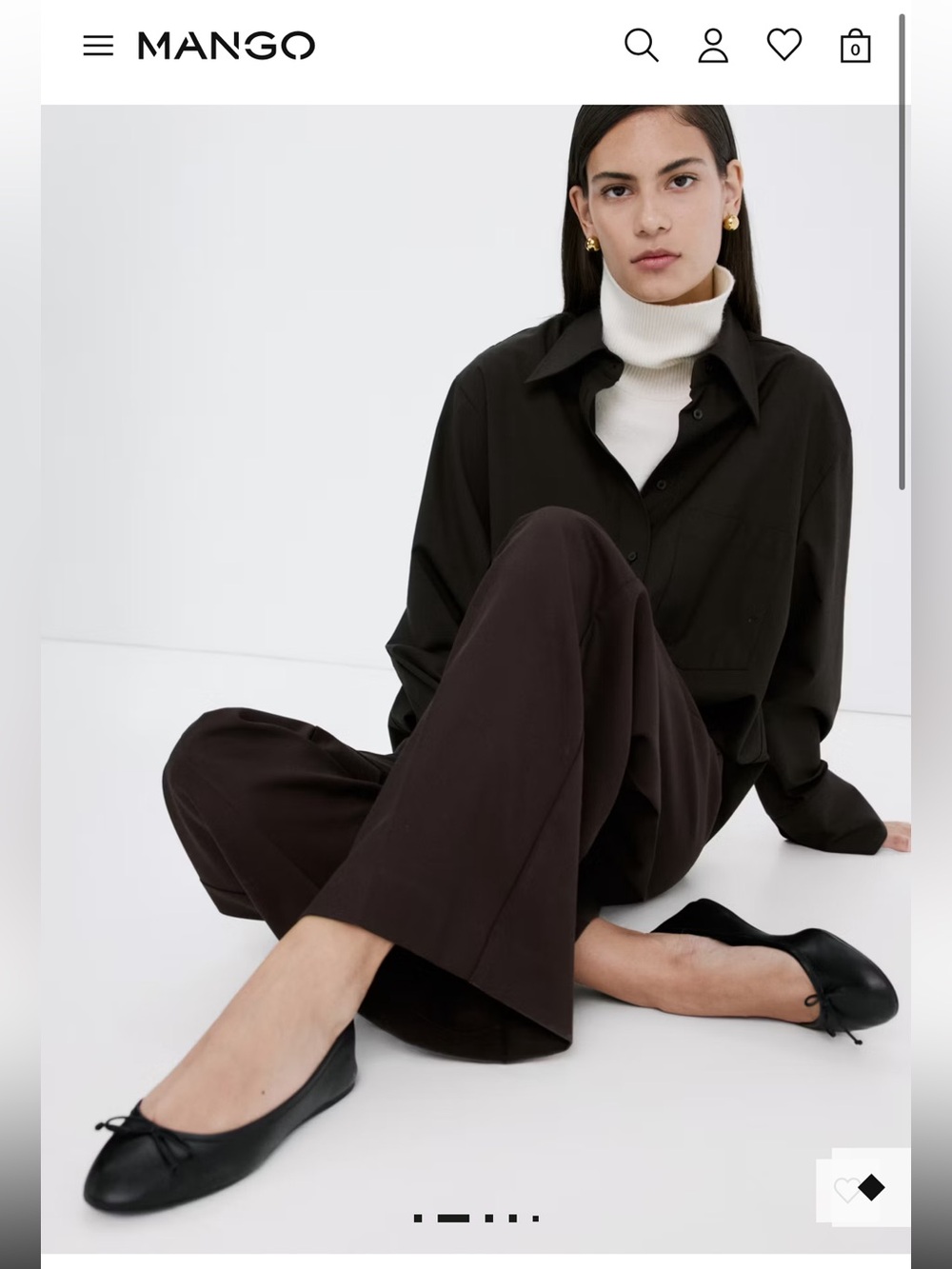 Mango Black Leather Ballet Flats with Bow Detail